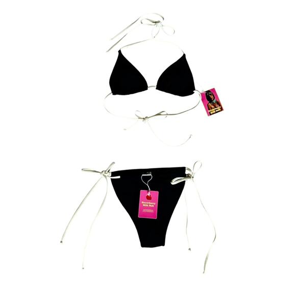 Strawberry Milk Mob Women’s Film Noir Black White String Bikini Set NWT - Picture 10 of 10